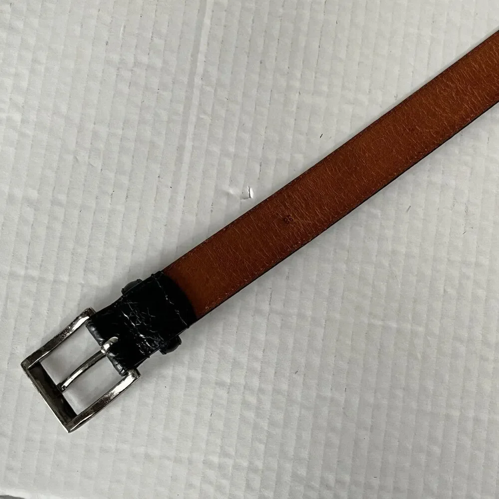 P0L0 RALPH LAUREN FAUX EMBOSSED CROC ALLIGATOR BELT GENUINE LEATHER BLACK 38